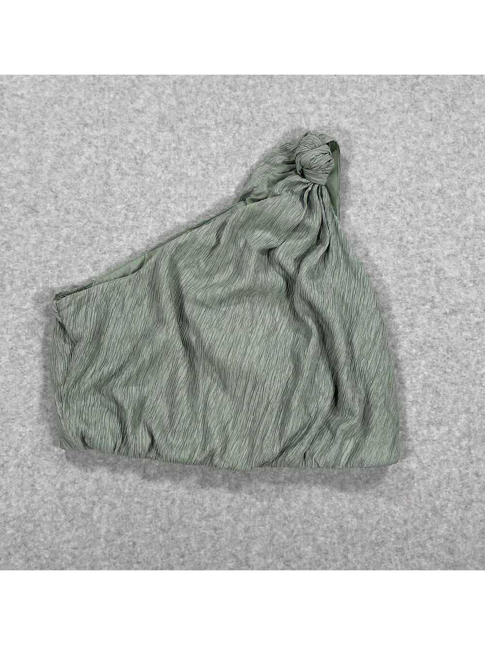 Abercrombie & Fitch One-Shoulder Textured Top in Sage Green, Medium